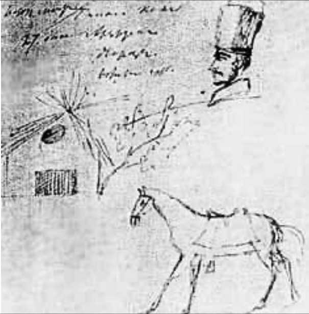 Рисунок А.С.Пушкина с профилем Бейбулата Таймиева. 1829г.