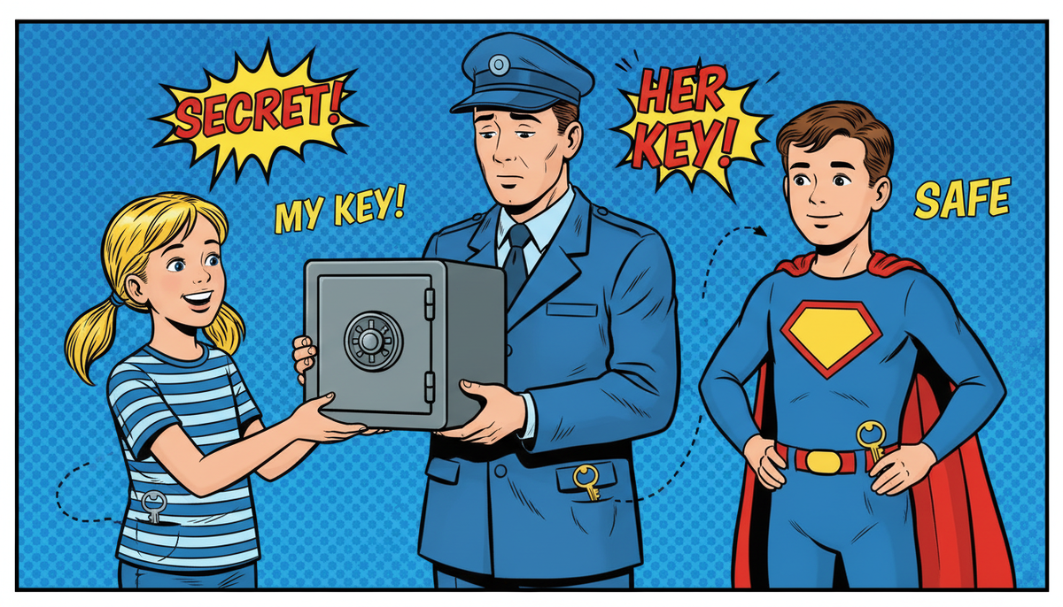 Сервис (почтальон) доставляет только «сейф» (шифрованные данные). Ключи к нему только у вас.