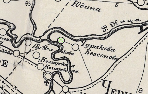 Карта Ирбитского уезда 1908 года. Фрагмент.