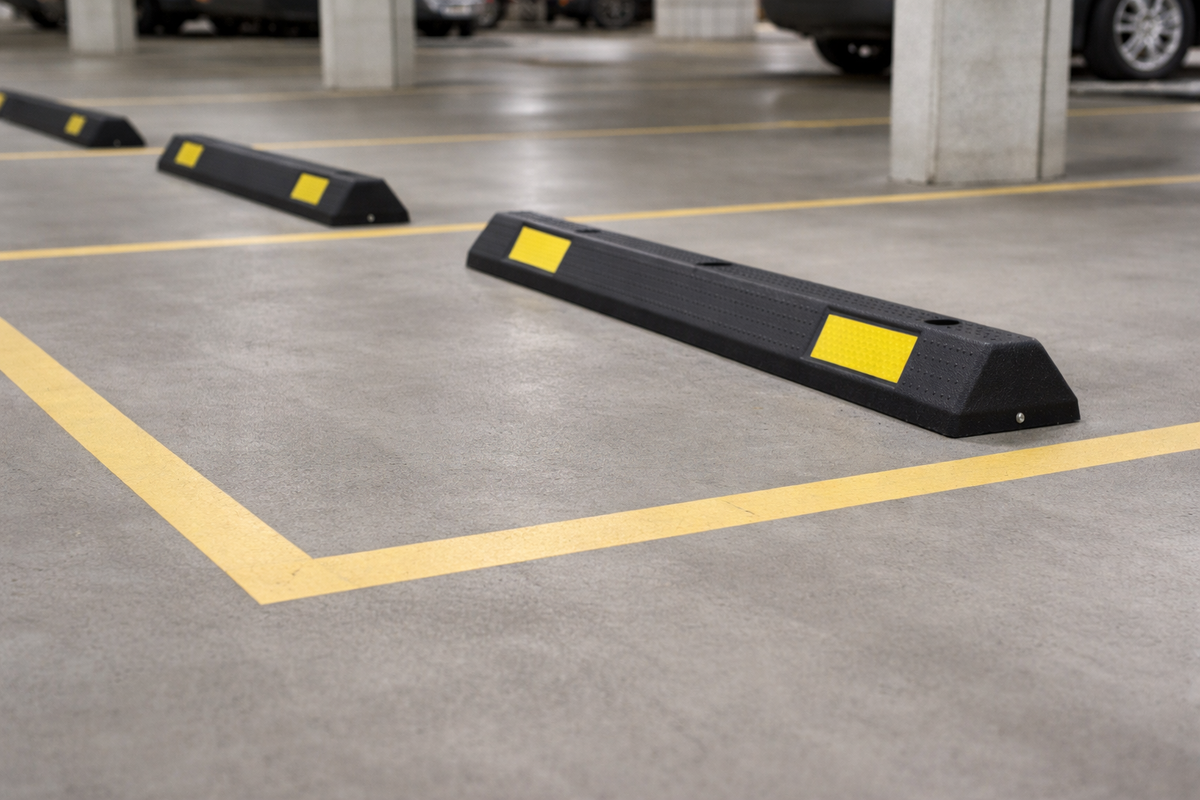 Колесоотбойники резиновые на подземной парковке