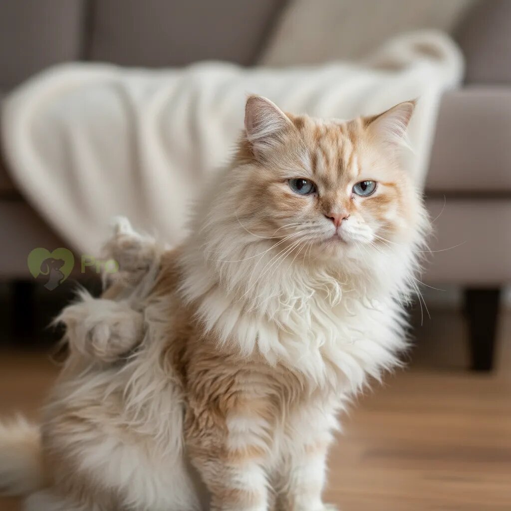 Длинношерстная кошка с колтунами на шерсти