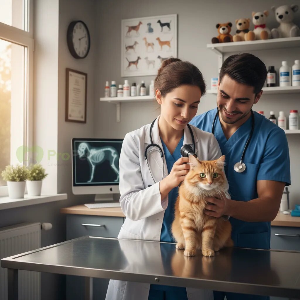 Ветеринар осматривает кошку