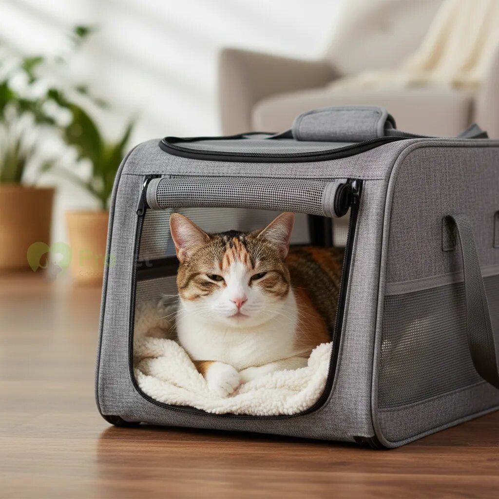 Спокойная кошка в переноске