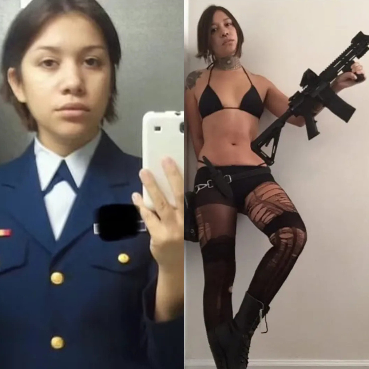 Слева – Челсии Перкинс во времена службы в Береговой охране США, справа Челсии Перкинс в рамках деятельности на OnlyFans, где она имела творческий псевдоним Sabrina Savage.  📷
