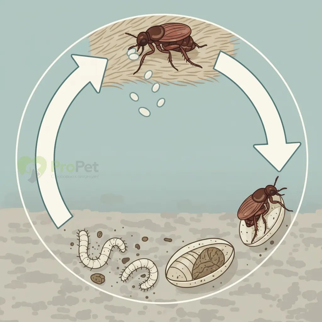 Схематичное изображение жизненного цикла блохи
