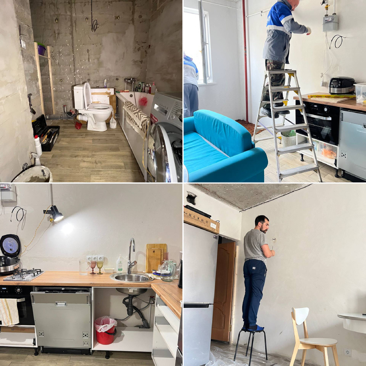 На стадии ремонта. Боже, как я ценю комфорт после всего этого! Кто бы только знал!😀 Мы жили так целый год и это еще более-менее приличные фото))