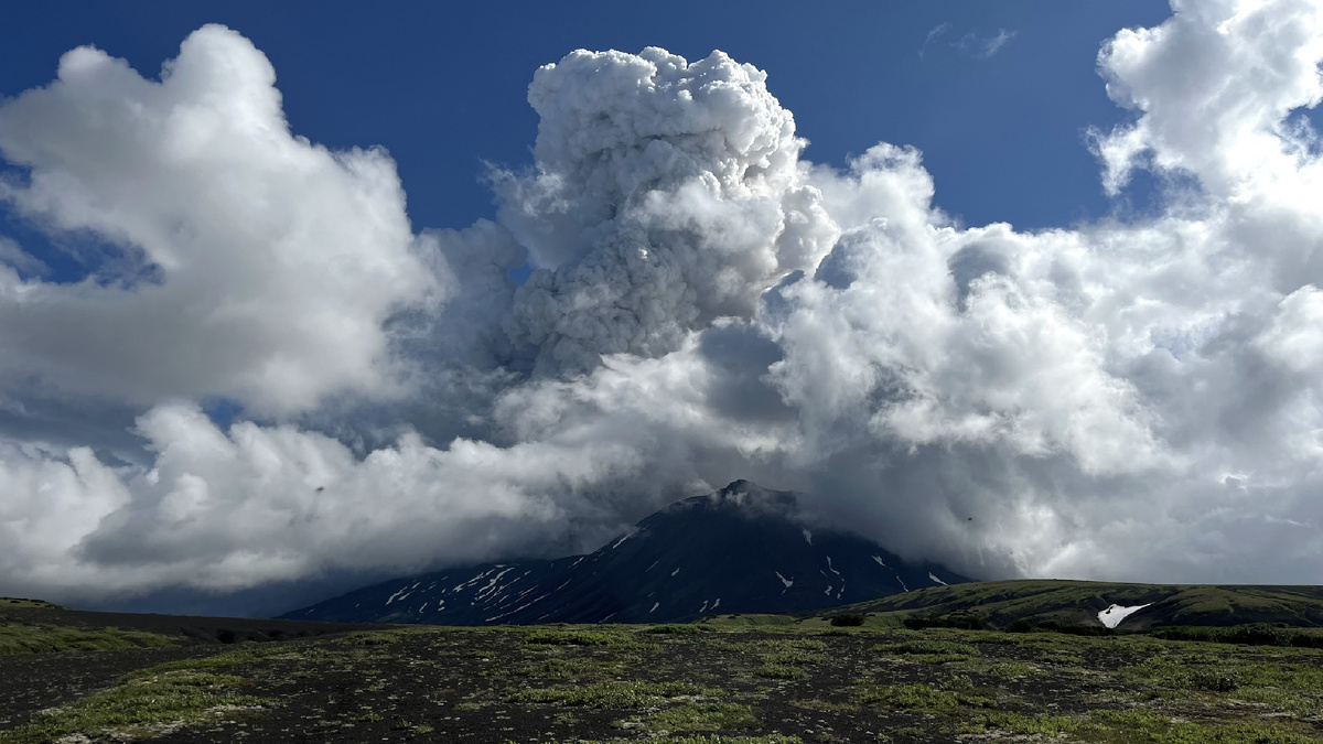 Облако вулканического пепла при извержении вулкан Крашенинникова. Источник: Елизавета Сандалова