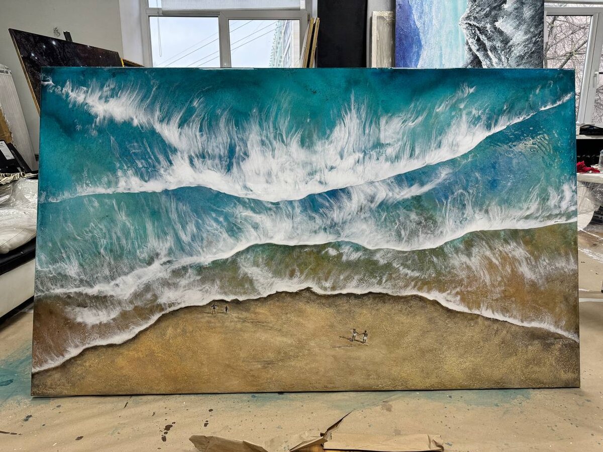 Двухметровая картина с морскими волнами