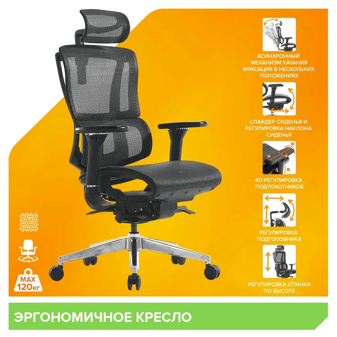 Эргономичное кресло Everprof Mega Сетка Черный