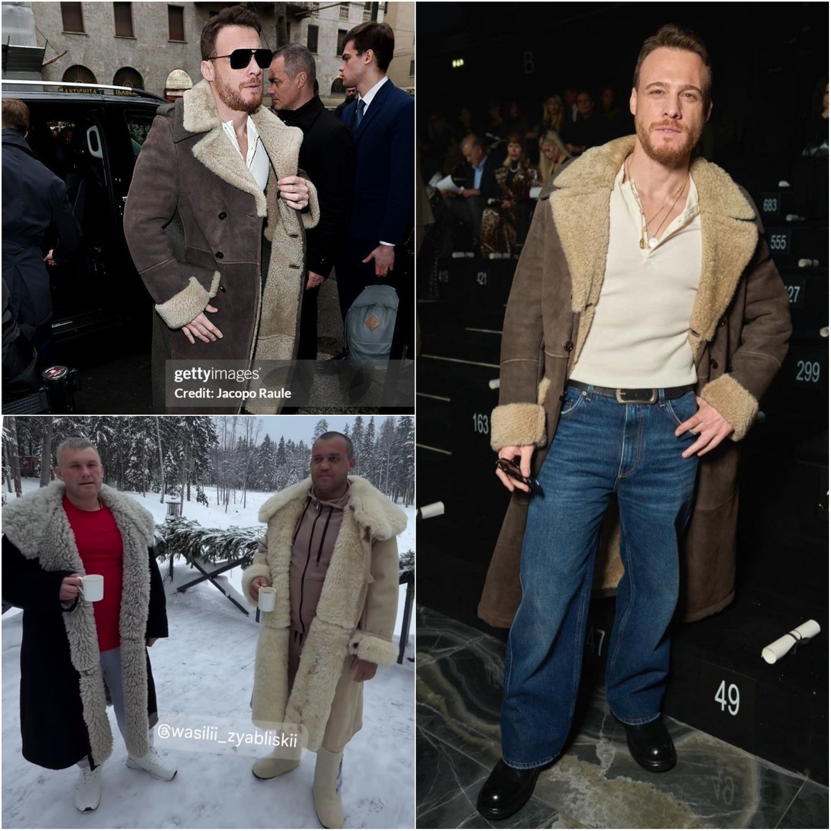 Керем Бюрсин, Умар Кремлев в бежевой дублёнке.