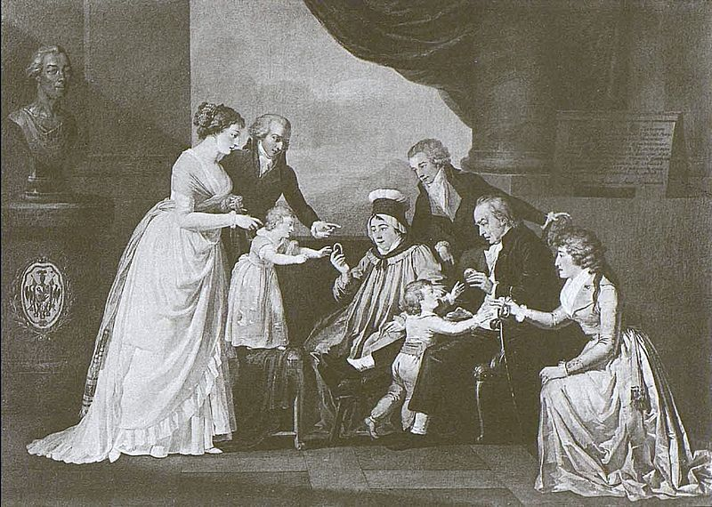 Граф Иван Григорьевич Чернышёв с женой Анной Александровной, ур. Исленевой (1740—1794) в окружении детей и внуков: сын Григорий Иванович и обе дочери — справа Анна Ивановна, в замужестве Плещеева, и слева старшая дочь Екатерина, с мужем Ф. Ф. Вадковским и детьми Иваном и Павлом