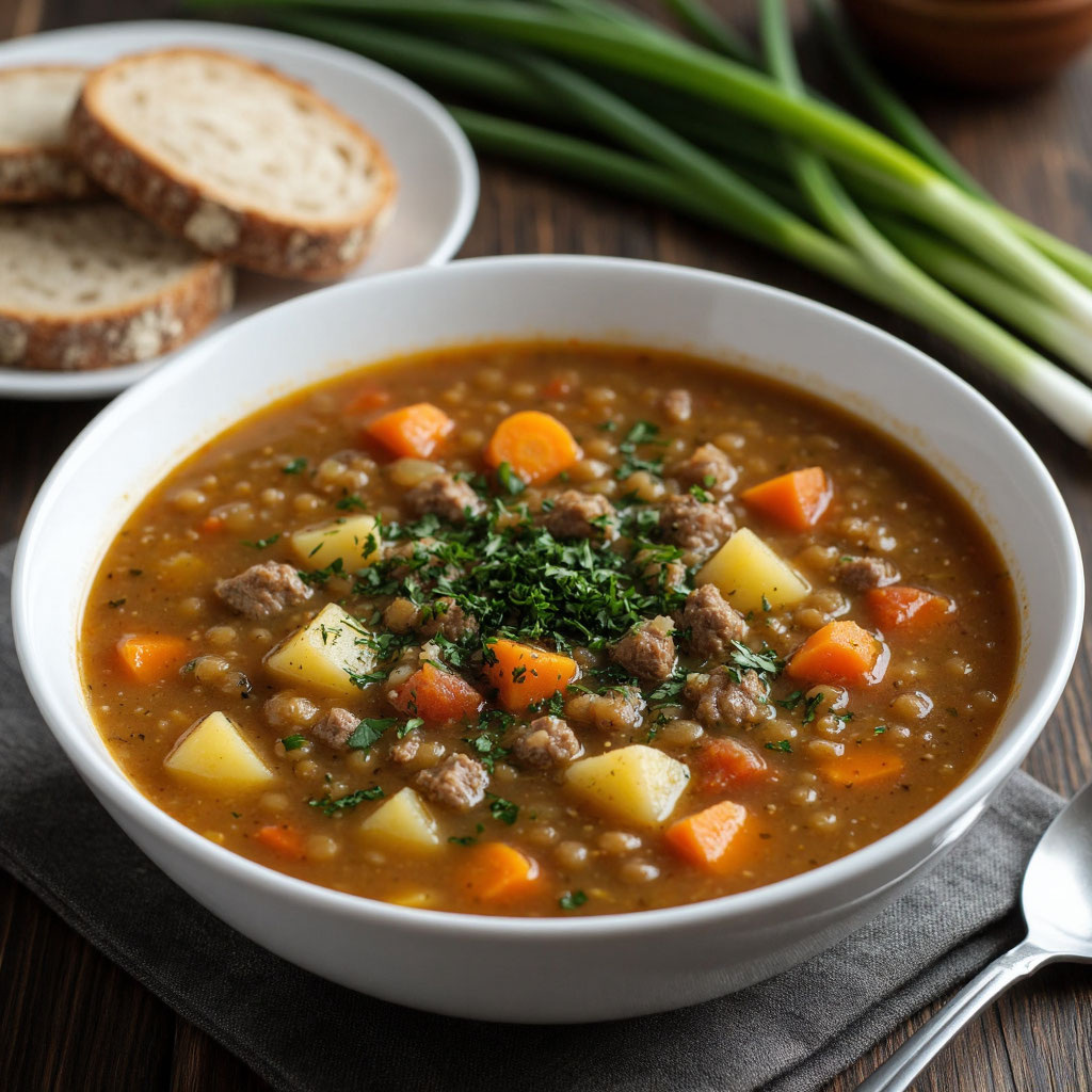 Чечевичный суп с говядиной и картофелем — сытный обед в ближневосточном стиле! 🍲🌿