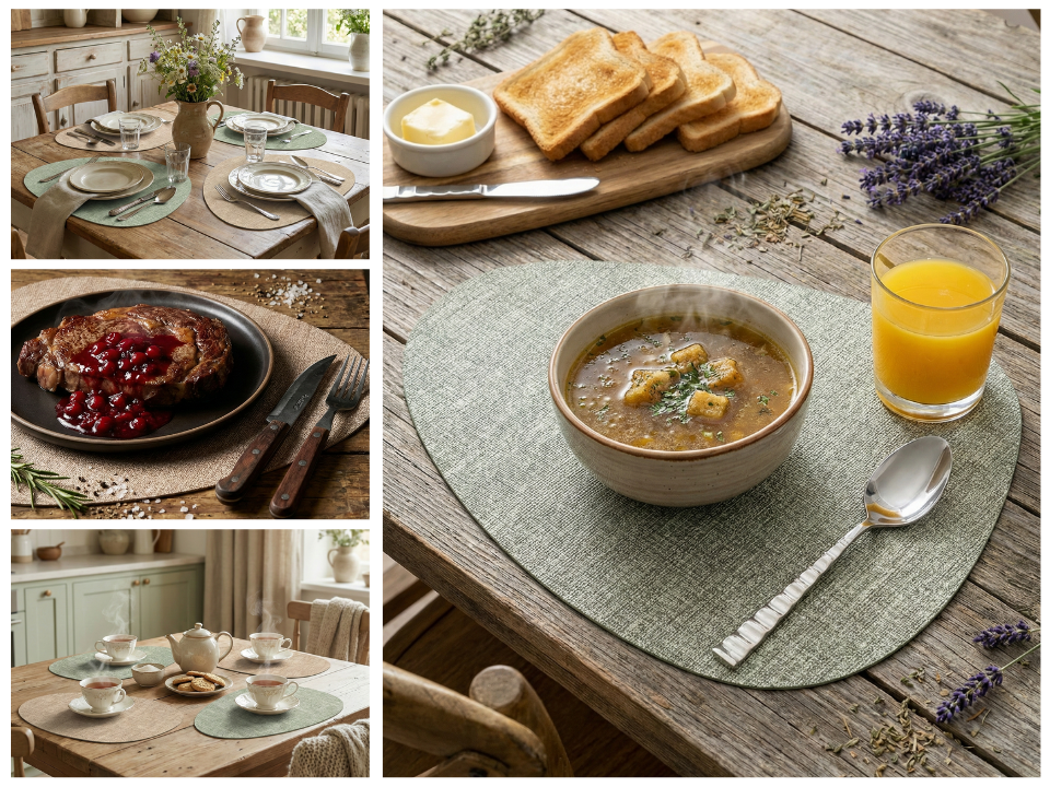 Двухсторонний набор плейсматов на стол, треугольной формы, экокожа, цвет светло-зеленый-бежевый — OZON арт. 3175494059 и WB арт. 668540589.
