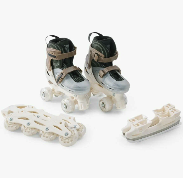 Ролики коньки 3 в 1 раздвижные Happy Baby, детские коньки для девочки и мальчика, M (30-33), коричневые