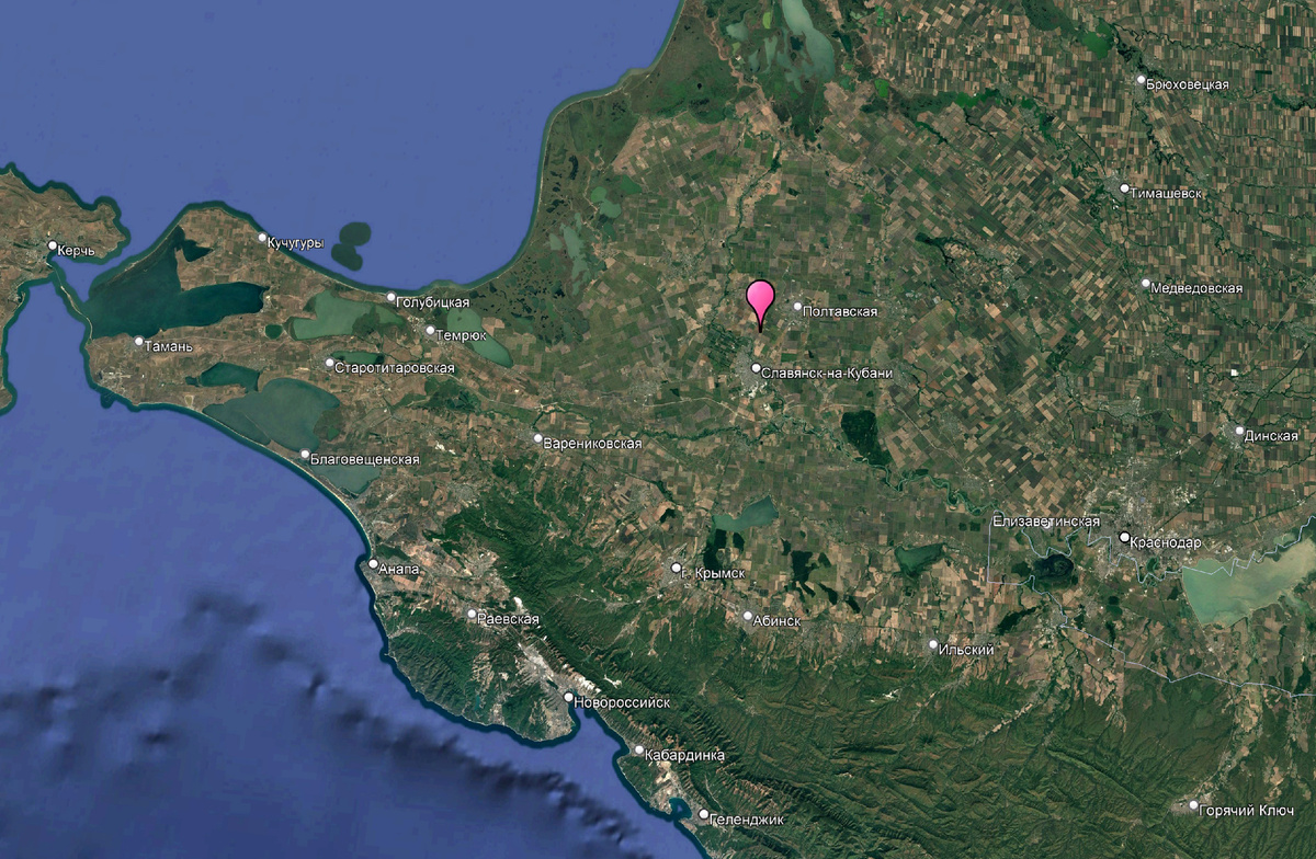 Расположение поселка Элитный на территории Краснодарского края.