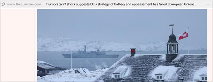    Оказывается, у Дании для защиты Гренландии не только "две собачьи упряжки" - даже корабль имеется... Скриншот: интернет-сайт theguardian.com