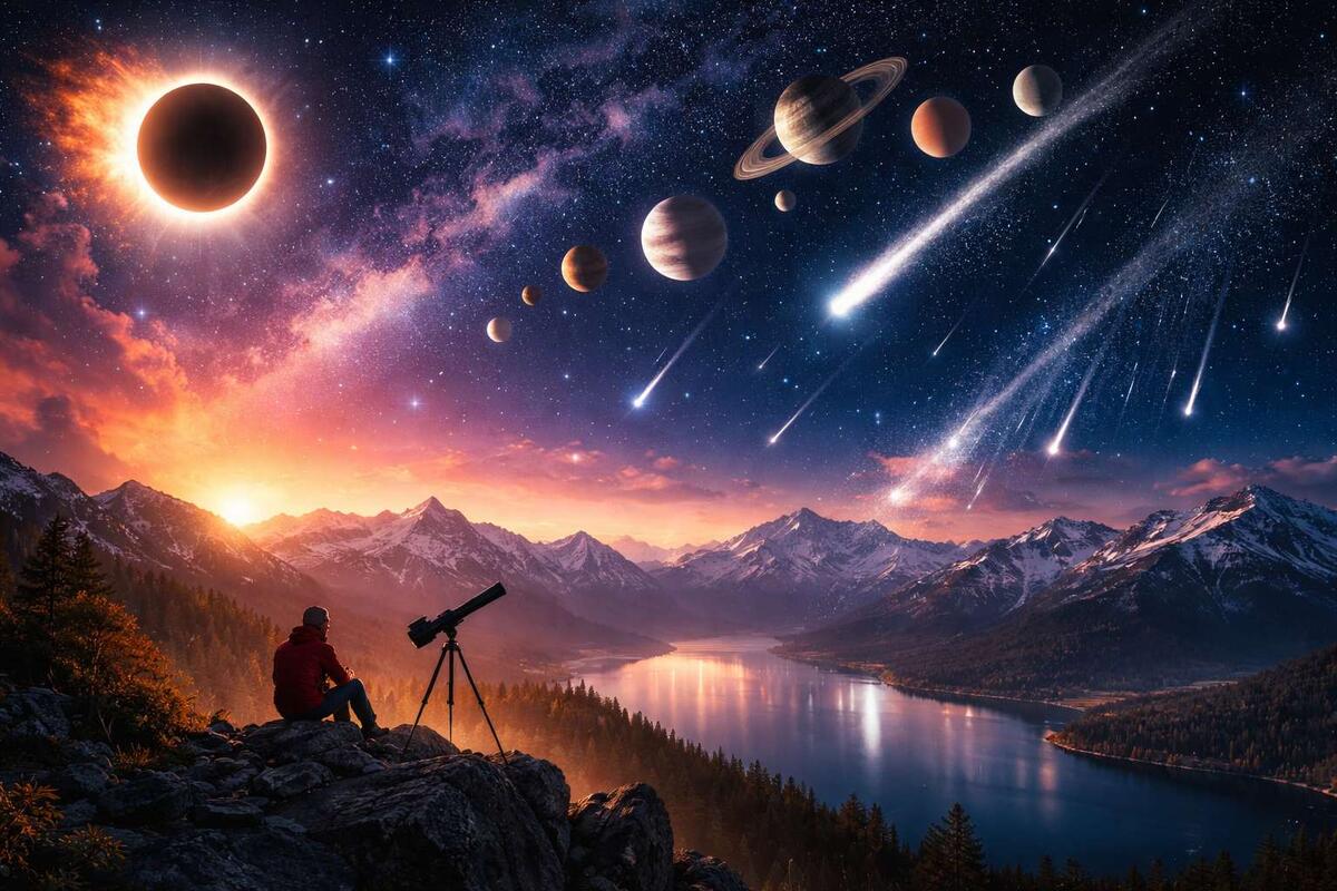    От солнечного затмения до метеорных ливней — всё, что можно увидеть невооружённым глазом и в бинокль.