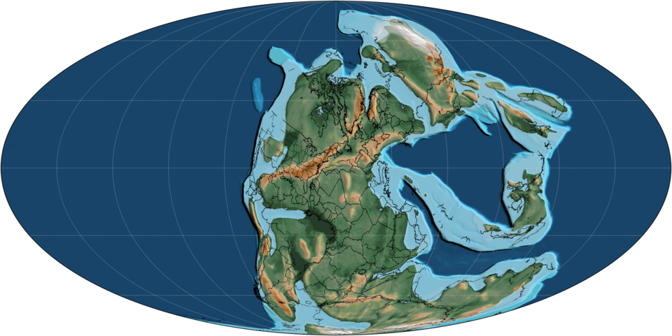 Континенты в эпоху гваделупского века средней перми (вордский ярус) ~270-266 миллионов лет назад.