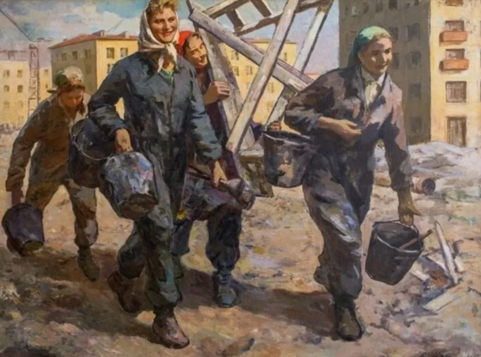 На стройке  бригада 