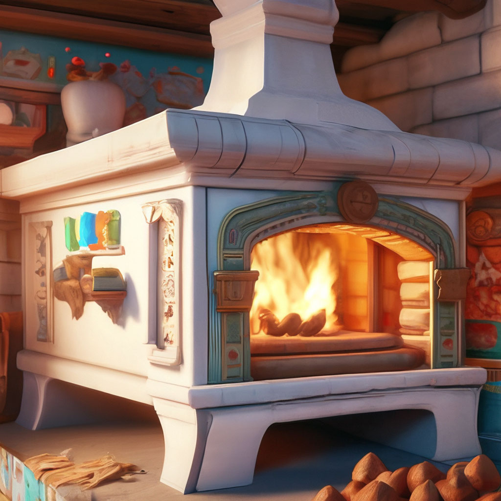 Из русских сказок трано диционная русская печь с горнилом и заслонкой. shedevrum.ai