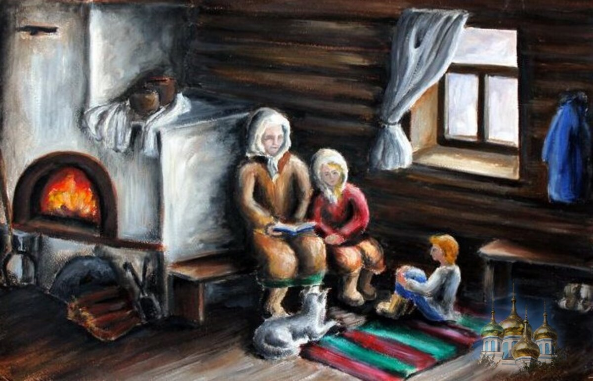 admtex.ru Ранним утром дедушка топил печку. 