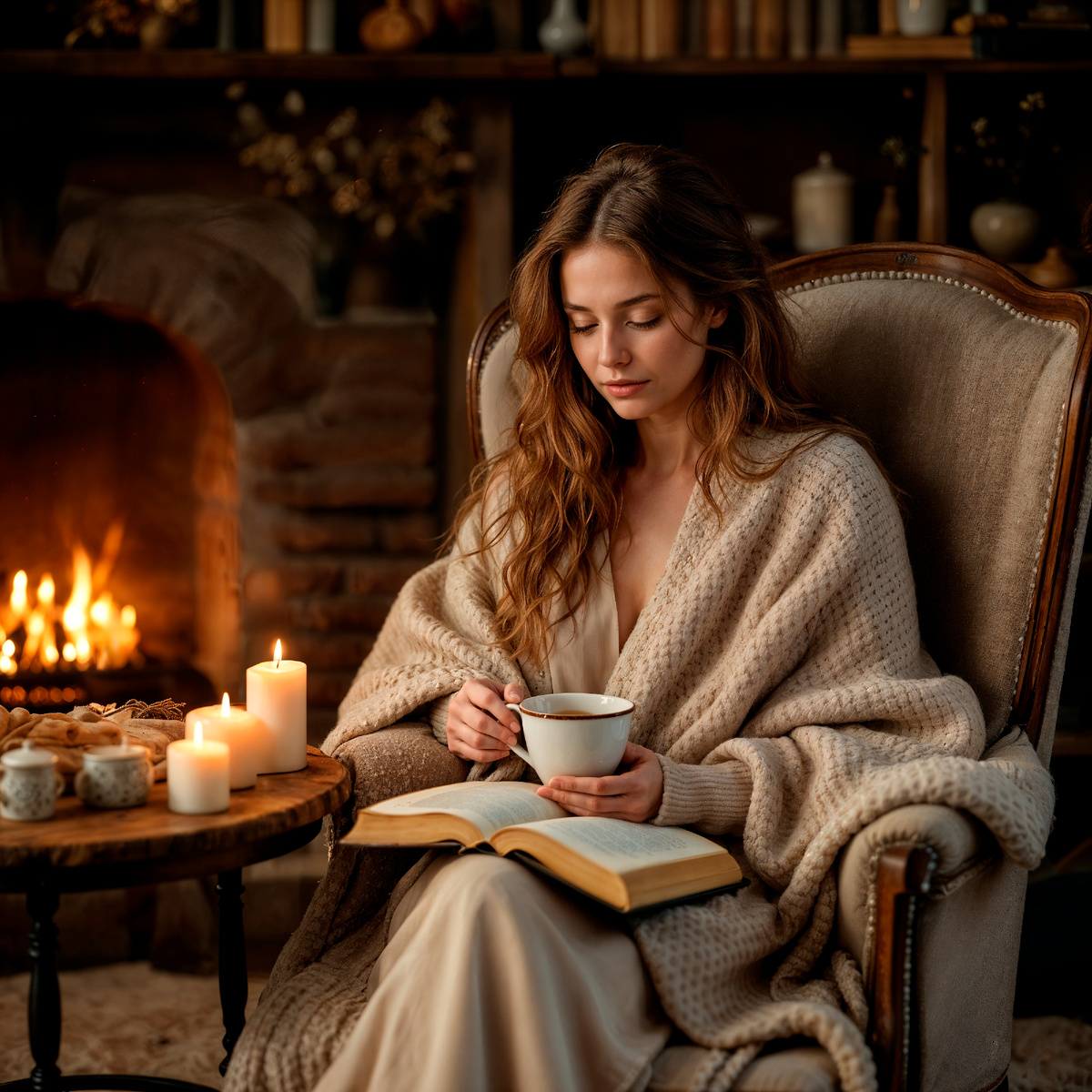 ИИ. Девушка у камина
