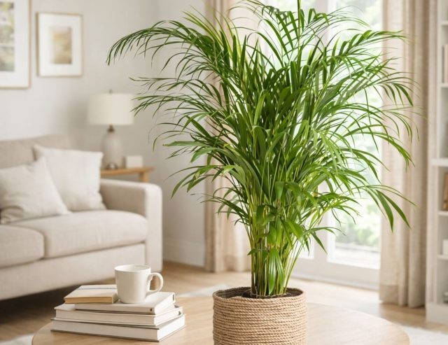 Ховея Форстера создаёт ощущение солидного, взрослого растения с широкими изогнутыми листьями и тёмно-зелёной листвой, которая долго сохраняет форму и визуальную «дороговизну».  📷
