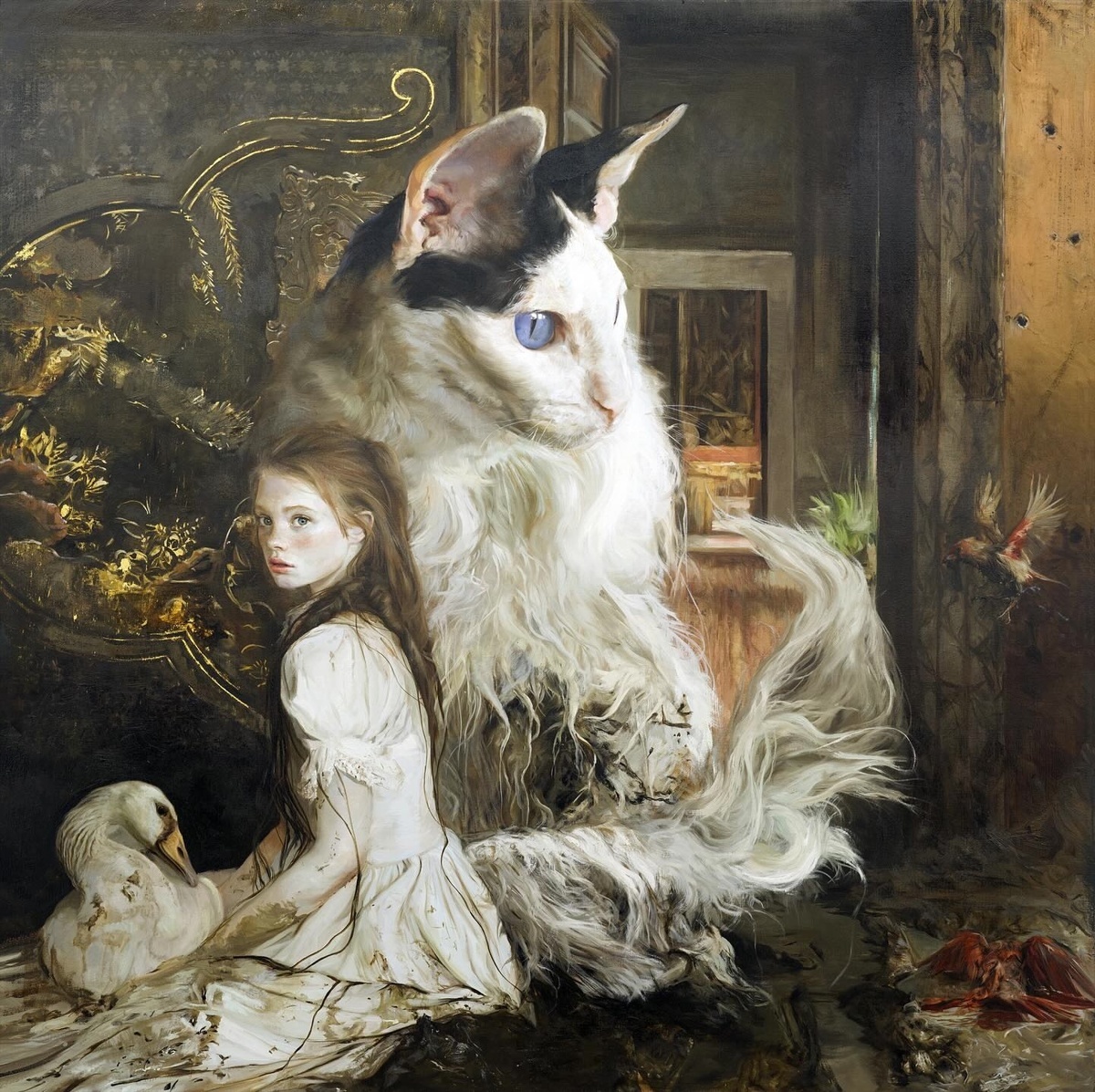 КАРТИНА ХУДОЖНИКА ГИЛЬЕРМО ЛОРКА ГАРСИЯ-УИЛДОБРО / Guillermo Lorca García-Huidobro /  СБИТАЯ ПТИЦА / 38 3/5 × 38 3/5 дюйма | 98 × 98 см / 2023