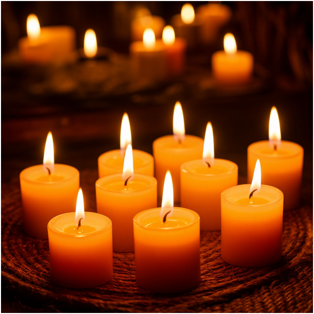 Сгенерировано ИИ- зажённые свечи- как помин Души.
