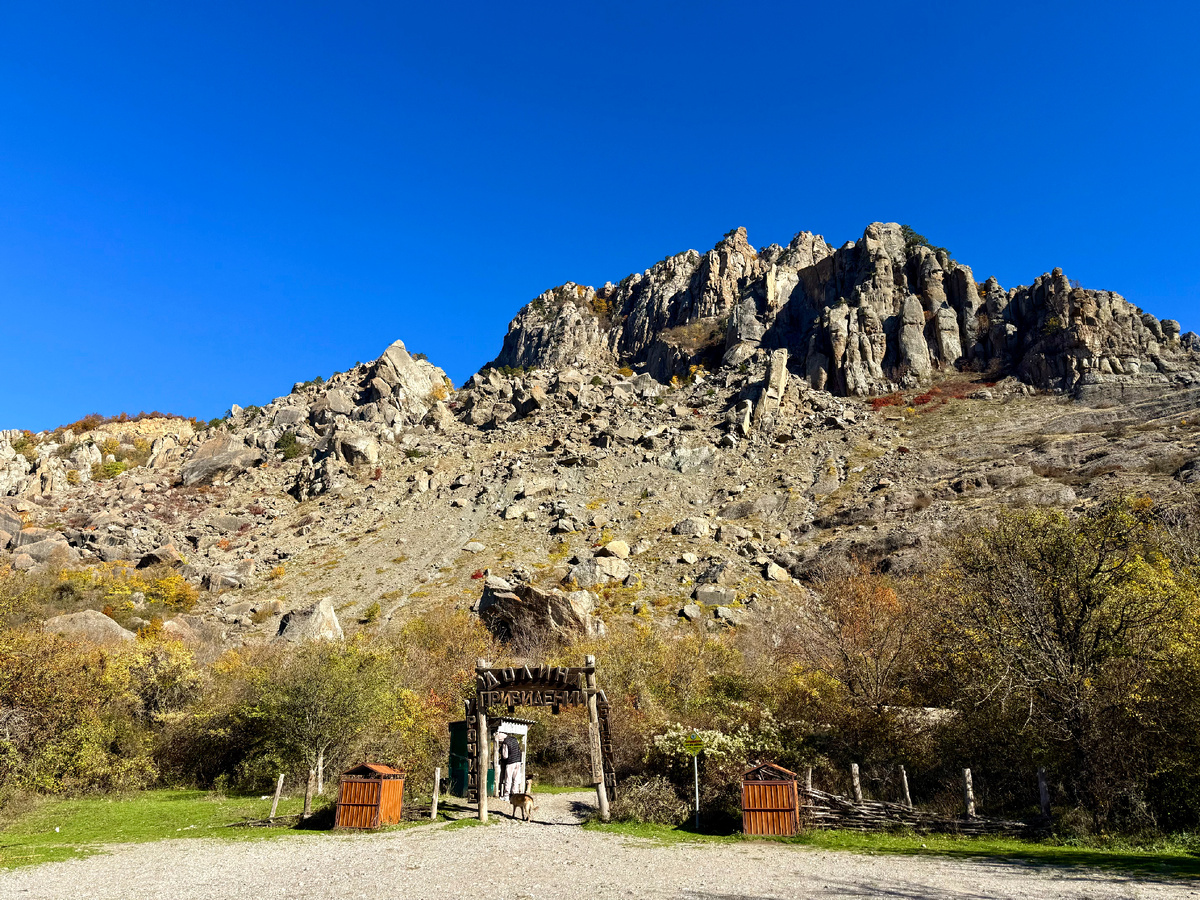 Начало пути через Долину Приведений. За деревянной аркой Вас ждут тот самый орех Никулина и камень Натальи Варлей.