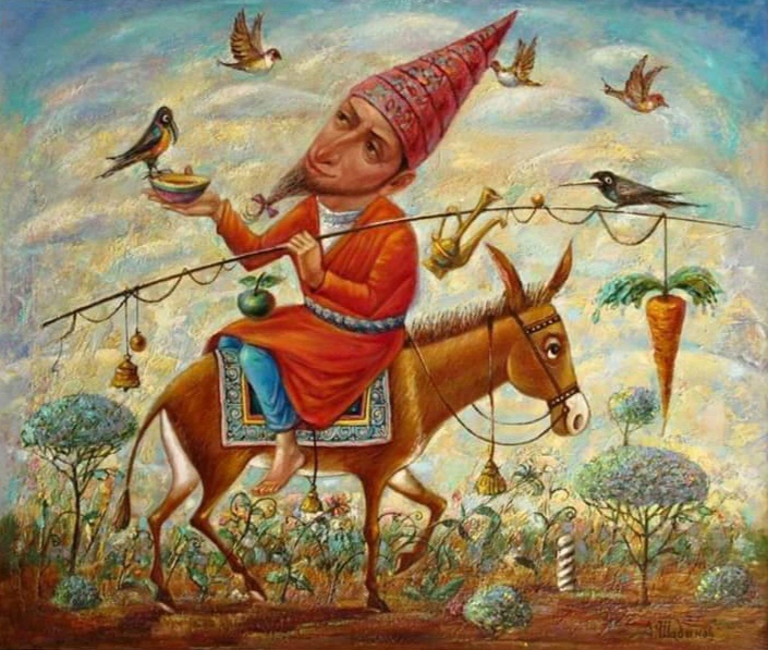 Воображаемый Ходжа Насреддин едет на своём любимом ишаке к арыку)) 