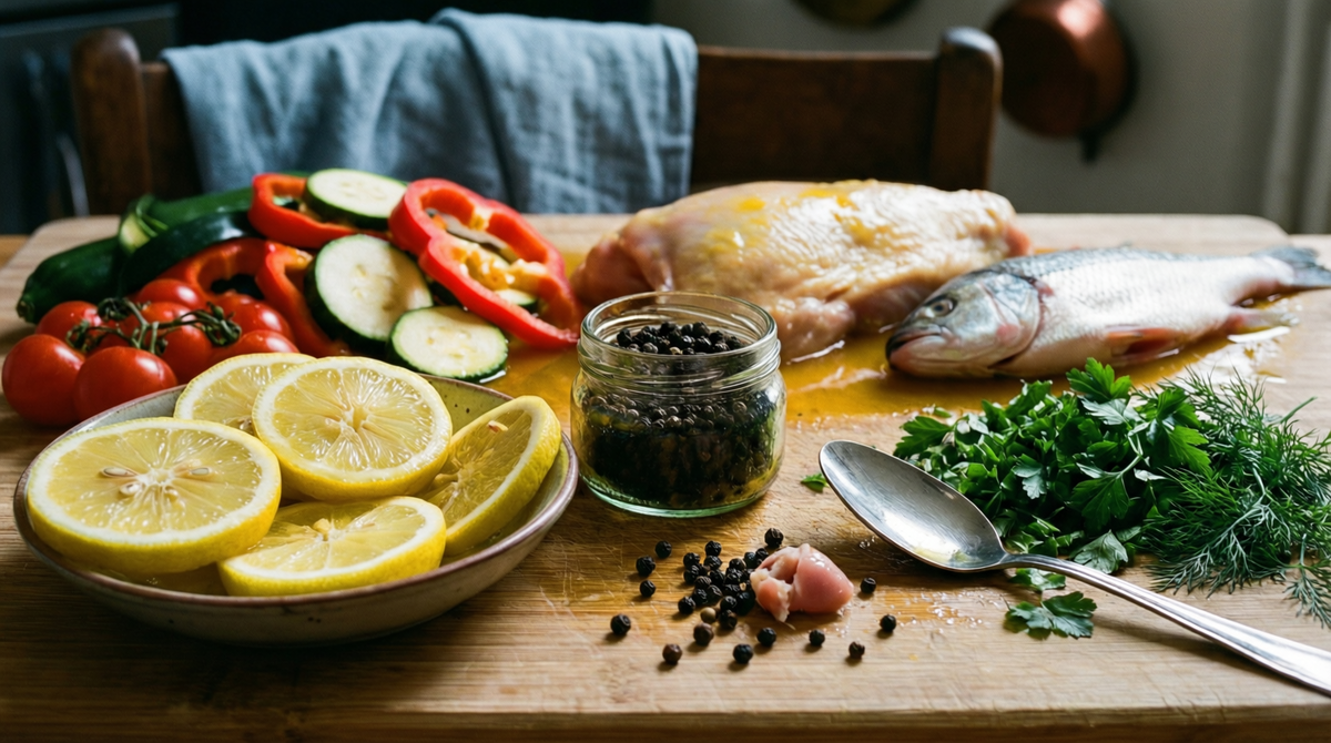 Лимоны и черный перец для маринада