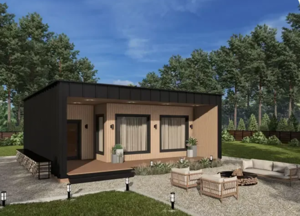 Проект Б&F-63. Одноэтажный дом в стиле hi-tech для семьи из трех человек от 4 человек. Площадь: 63 м² 8,8х9,5 м S Жилая 51 кв.м, Терраса 12,1 кв.м.