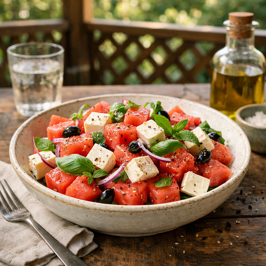 Салат из арбуза и брынзы