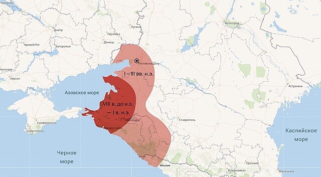Расселение меотов на современной карте Кавказа. Фото является общественным достоянием.