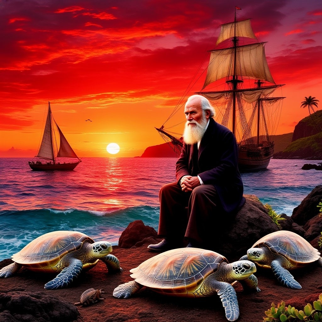 Сидел Чарльз Дарвин среди волн, о черепахах мыслей полн!