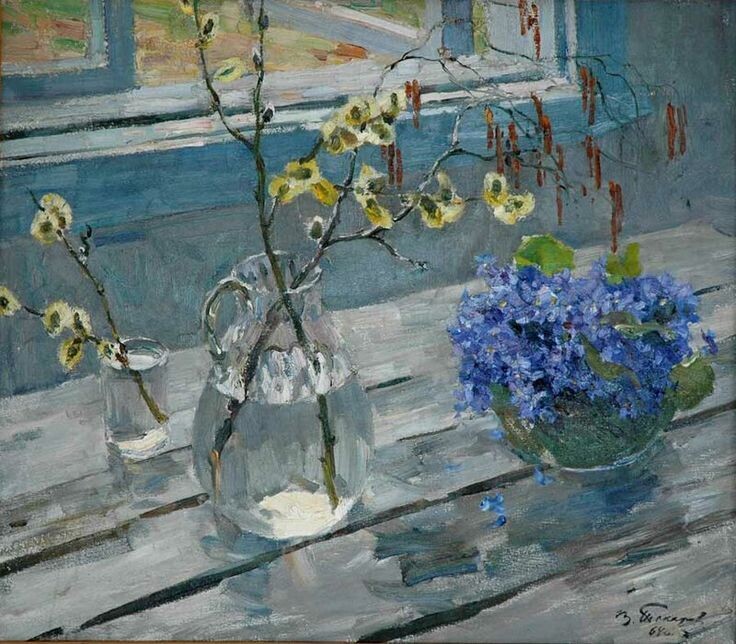 «Весенние цветы», 1964 год, картон, масло, Калининградский областной музей изобразительных искусств.
