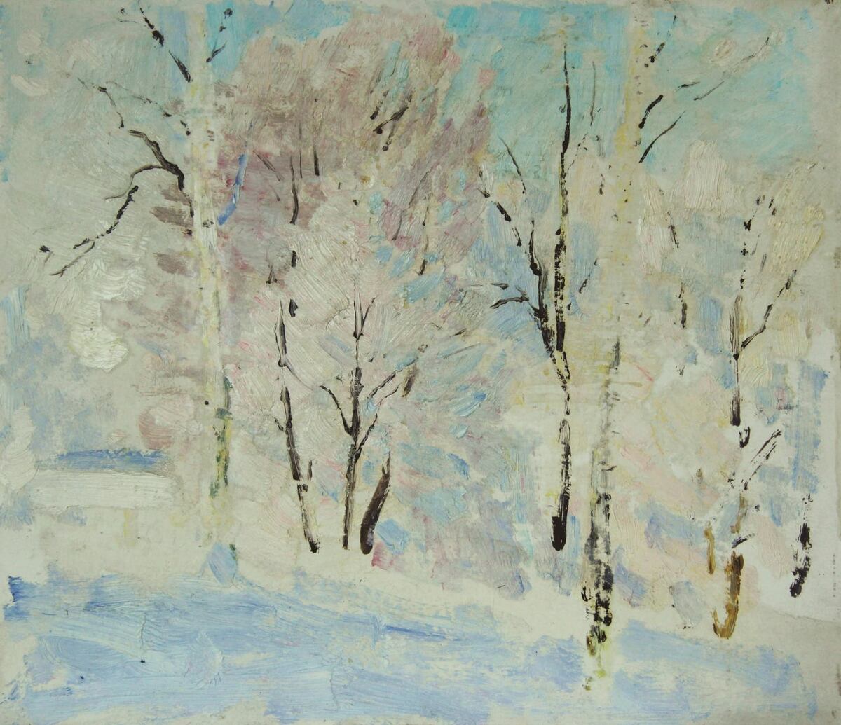 «Зимнее утро», 1970-е годы, картон, масло, 35 х 40 см., частное собрание.