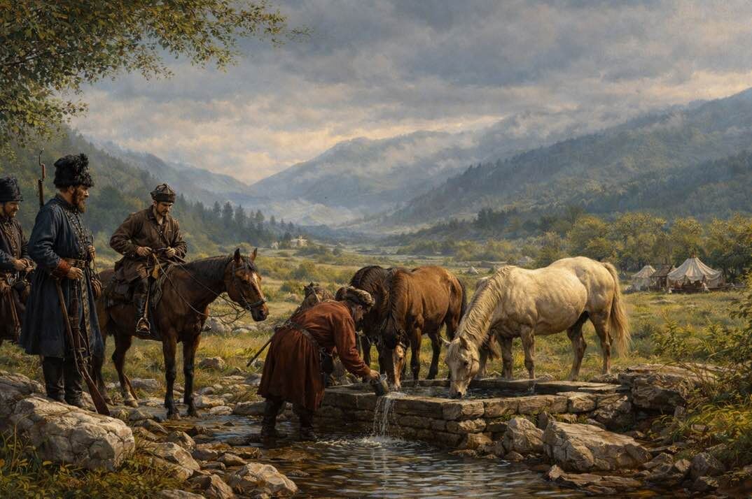 Художественная реконструкция: так могли выглядеть места у источников до появления курорта Ессентуки. 