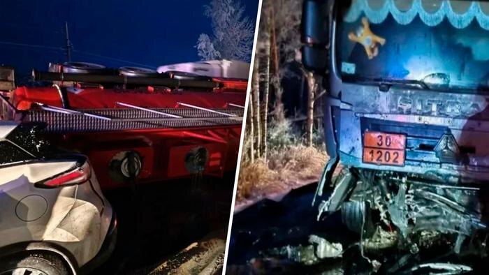 В Ленобласти легковушка разлетелась на куски после столкновения с бензовозом. Фото © Telegram / ЛЕНОБЛПОЖСПАС