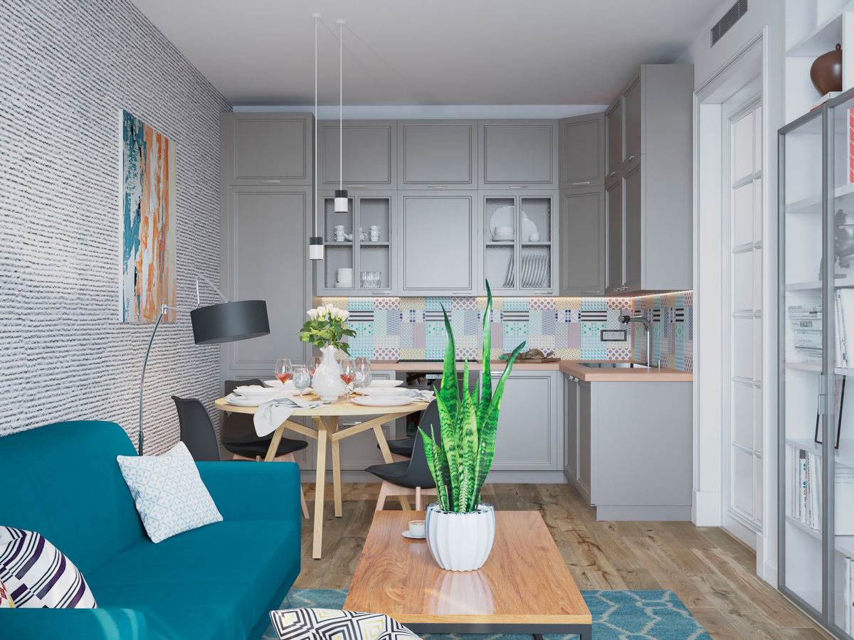 Визуализация кухни-гостиной, дизайн Ирина Кривцова.