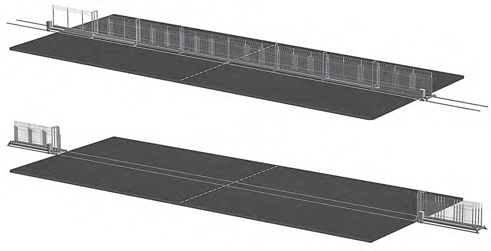 Рис. 1. Телескопические откатные ворота в закрытом и открытом положениях