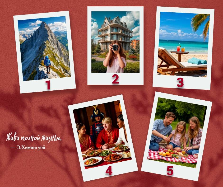 5 карт. Выбирайте ту, которая ассоциируется с желаемым путешествием.