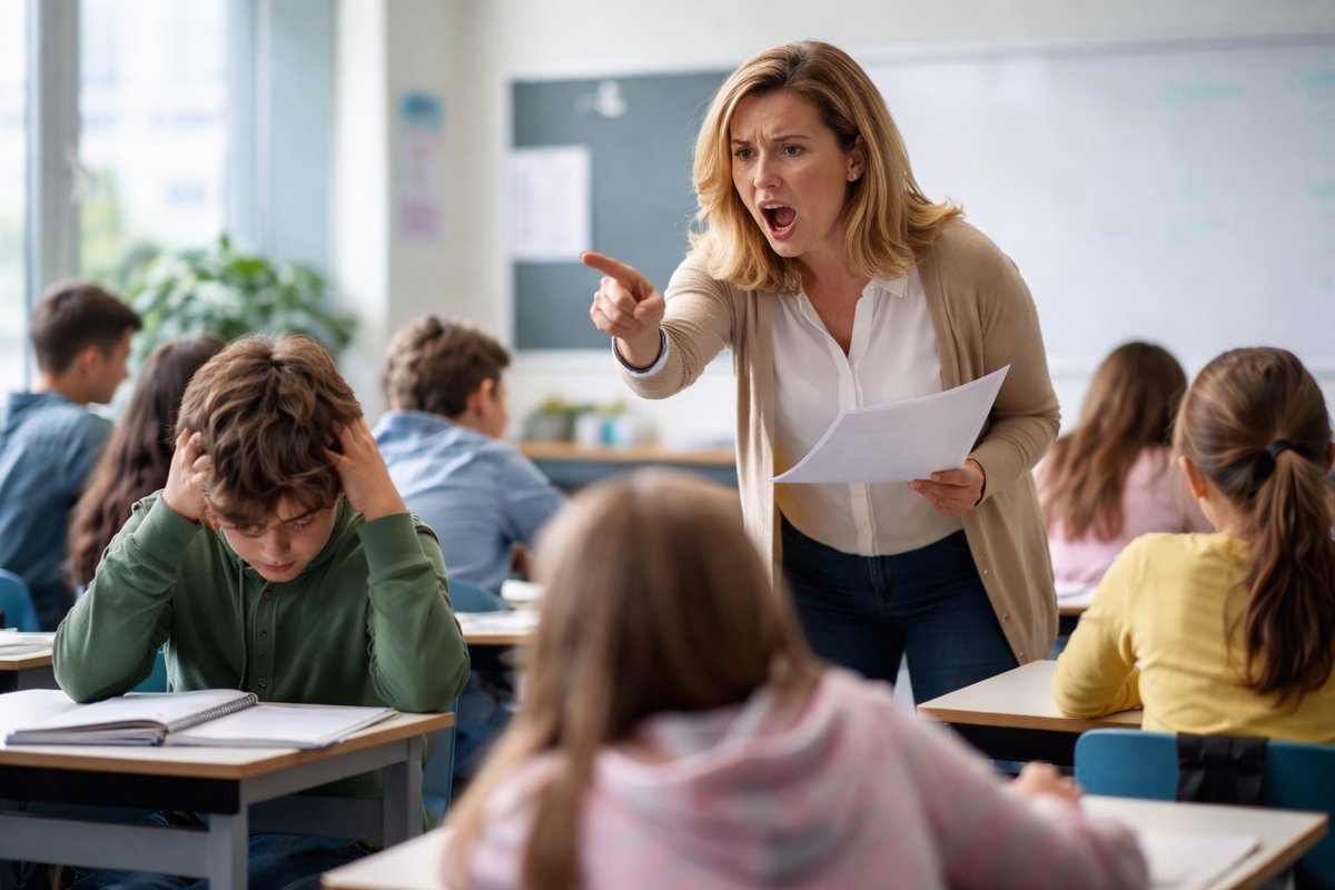 Учитель кричит на детей в школе
