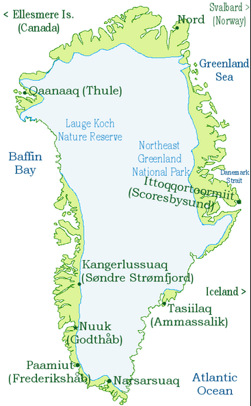 Ледяной щит Гренландии занимает 81% (фото - Википедия)