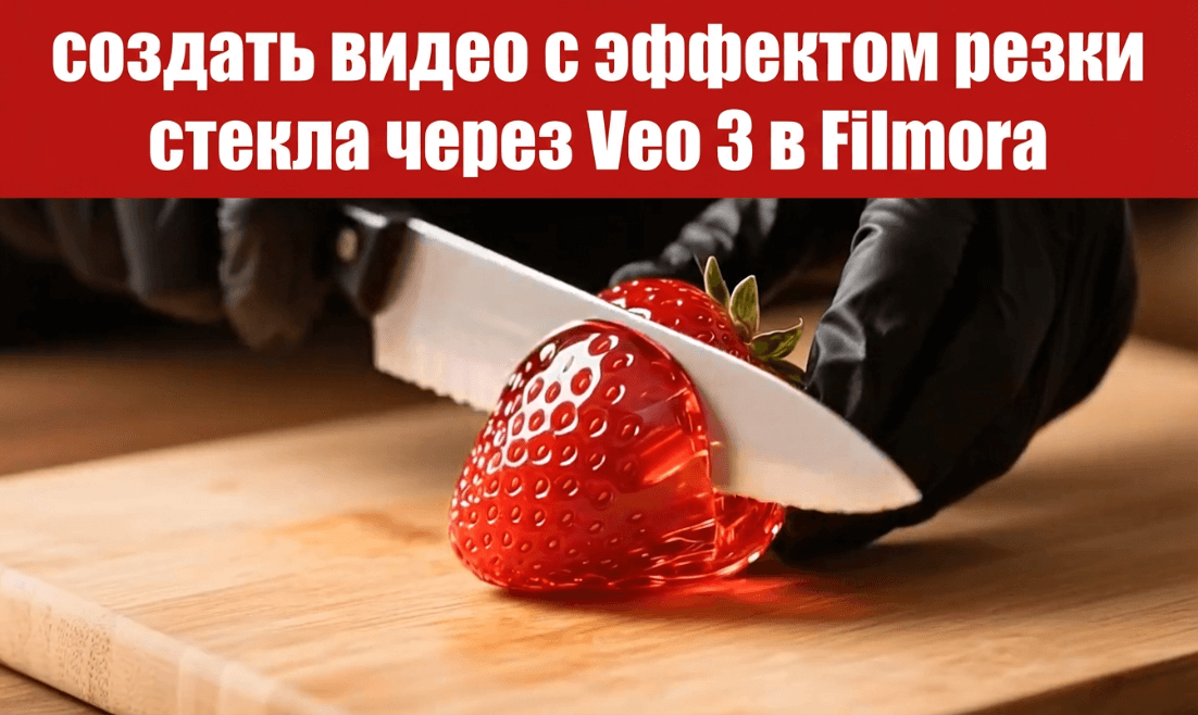 создать видео с эффектом резки стекла через Veo 3 в Filmora