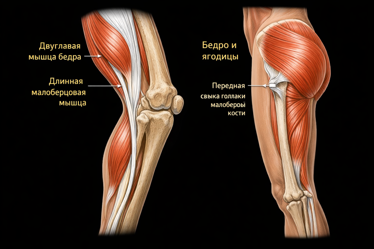 🔹 Что это даёт ягодицам?
Через эту фасциально-мышечную линию стопа напрямую связана с бедром и ягодицами.
Если свод «проваливается», суставы стопы и голеностопа малоподвижны, а связки неэластичны —
🍑 ягодицы не включаются полноценно, берут на себя меньше работы или включаются с опозданием.