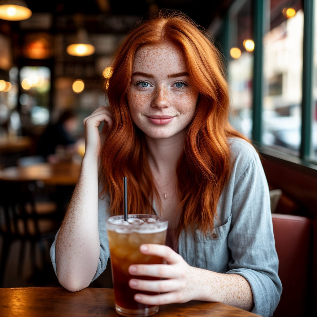 За соседний столик села девушка — молодая, с веснушками и рыжими волосами.