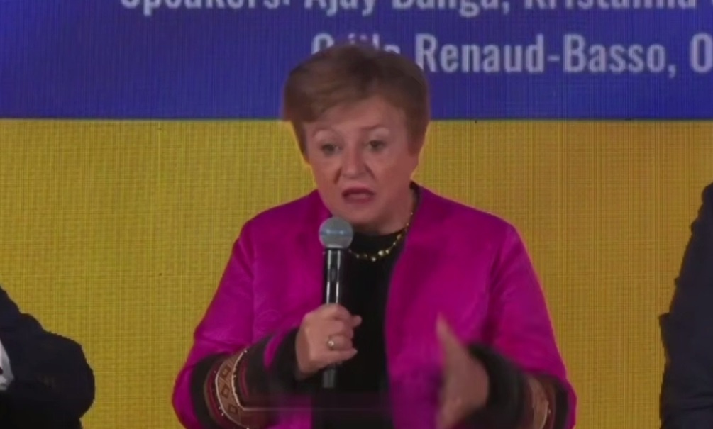    Кристалина Георгиева призывает украинцев рычать. Кадр видеотрансляции