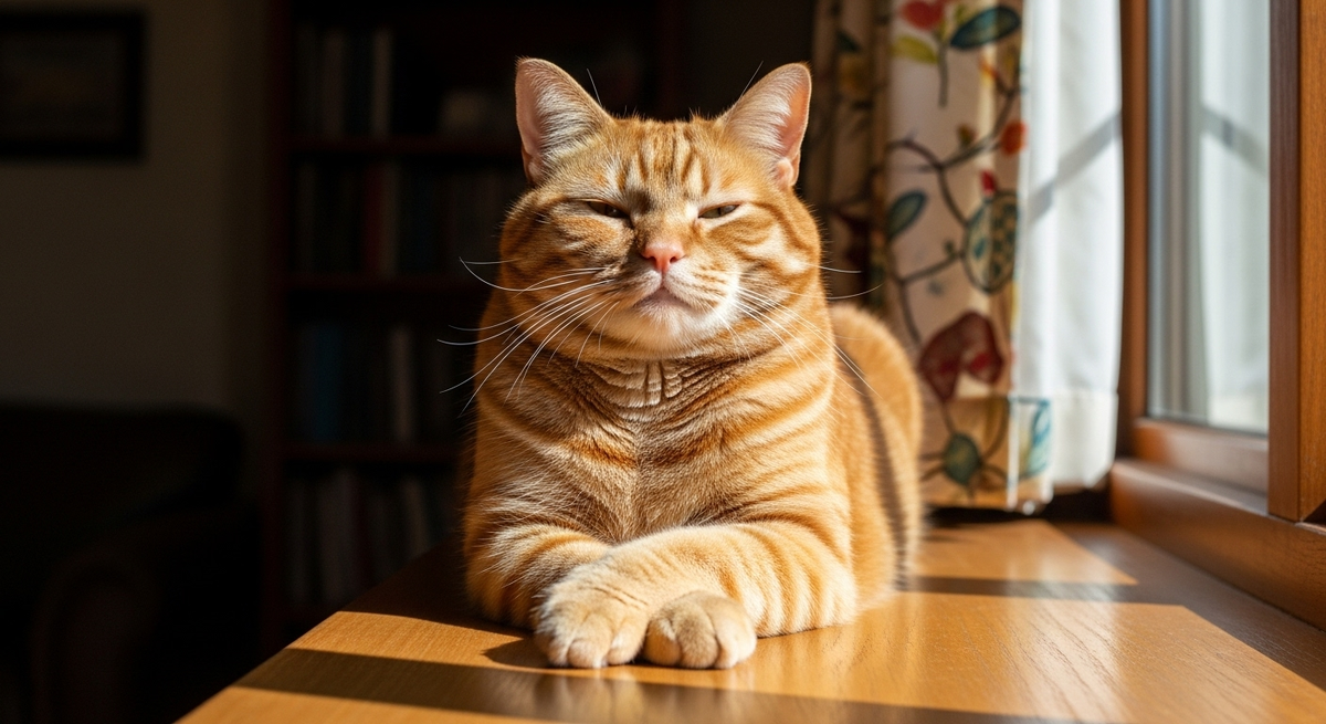 Мурзик на своём троне. Вид у него такой, будто он только что разгадал смысл жизни. Спойлер: это сон.